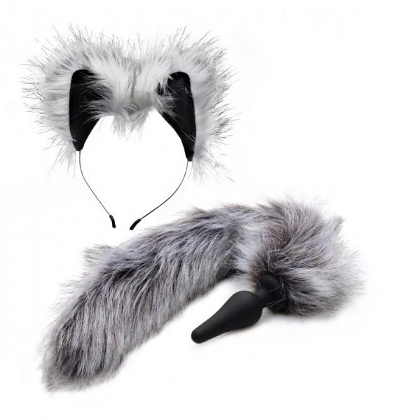 Tailz Grey Wolf Tail Anal Plug And Ears Set - Click Image to Close