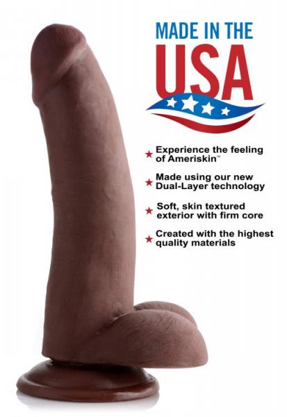 Usa Cocks 8in Ameriskin Dildo- Dark