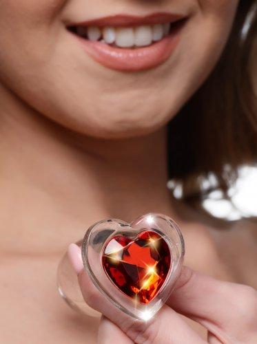 Booty Sparks Red Heart Glass Anal Plug Small - Click Image to Close