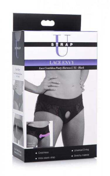 Strap U Lace Envy Crotchless Panty Harness Black X/xl - Click Image to Close