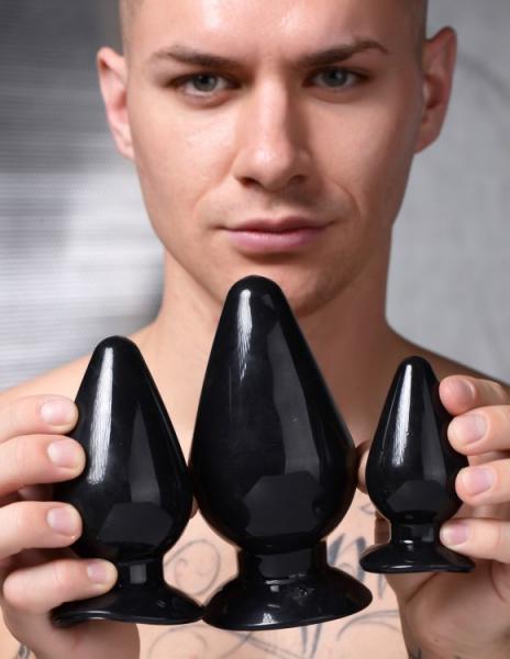 Master Series Triple Cones 3pc Anal Plug Set Black - Click Image to Close