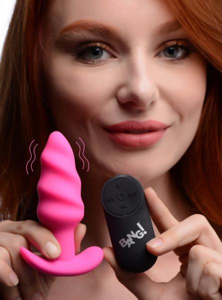 Bang! 21x Vibrating Silicone Swirl Butt Plug W/ Remote Pink - Click Image to Close