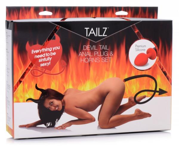 Tailz Devil Tail Anal Plug & Horns Set - Click Image to Close