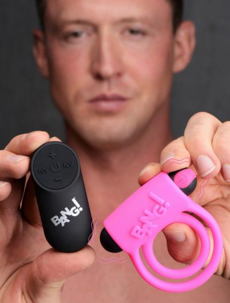 Bang! Silicone Cock Ring & Bullet W/ Remote Pink - Click Image to Close