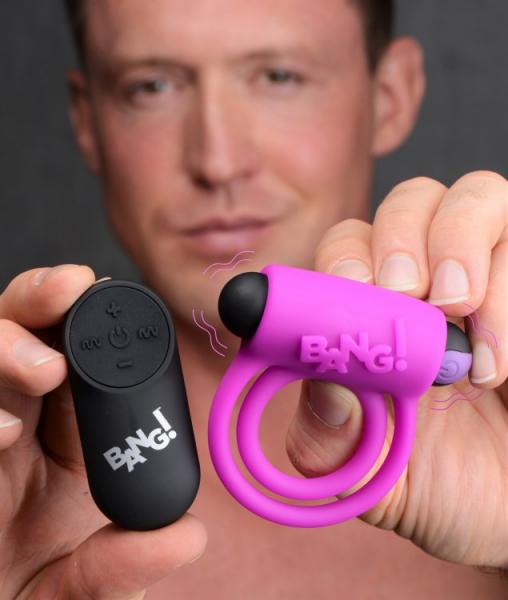 Bang! Silicone Cock Ring & Bullet W/ Remote Purple