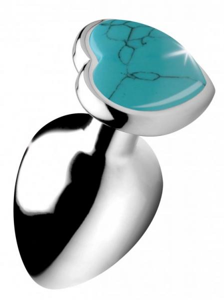 Booty Sparks Gemstones Large Heart Anal Plug Turquoise - Click Image to Close