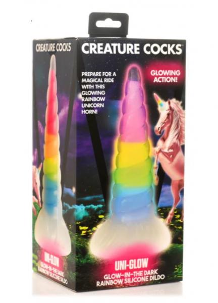 Creature Cocks Uni-glow Glow In The Dark Rainbow Dildo - Click Image to Close